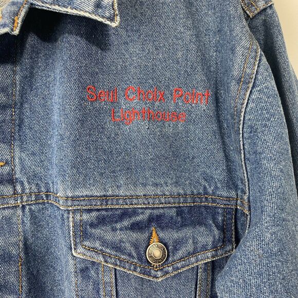 Denim Jean Jacket Blue Seul Choix Point Lighthouse Gulliver Michigan Sz M - Picture 4 of 8